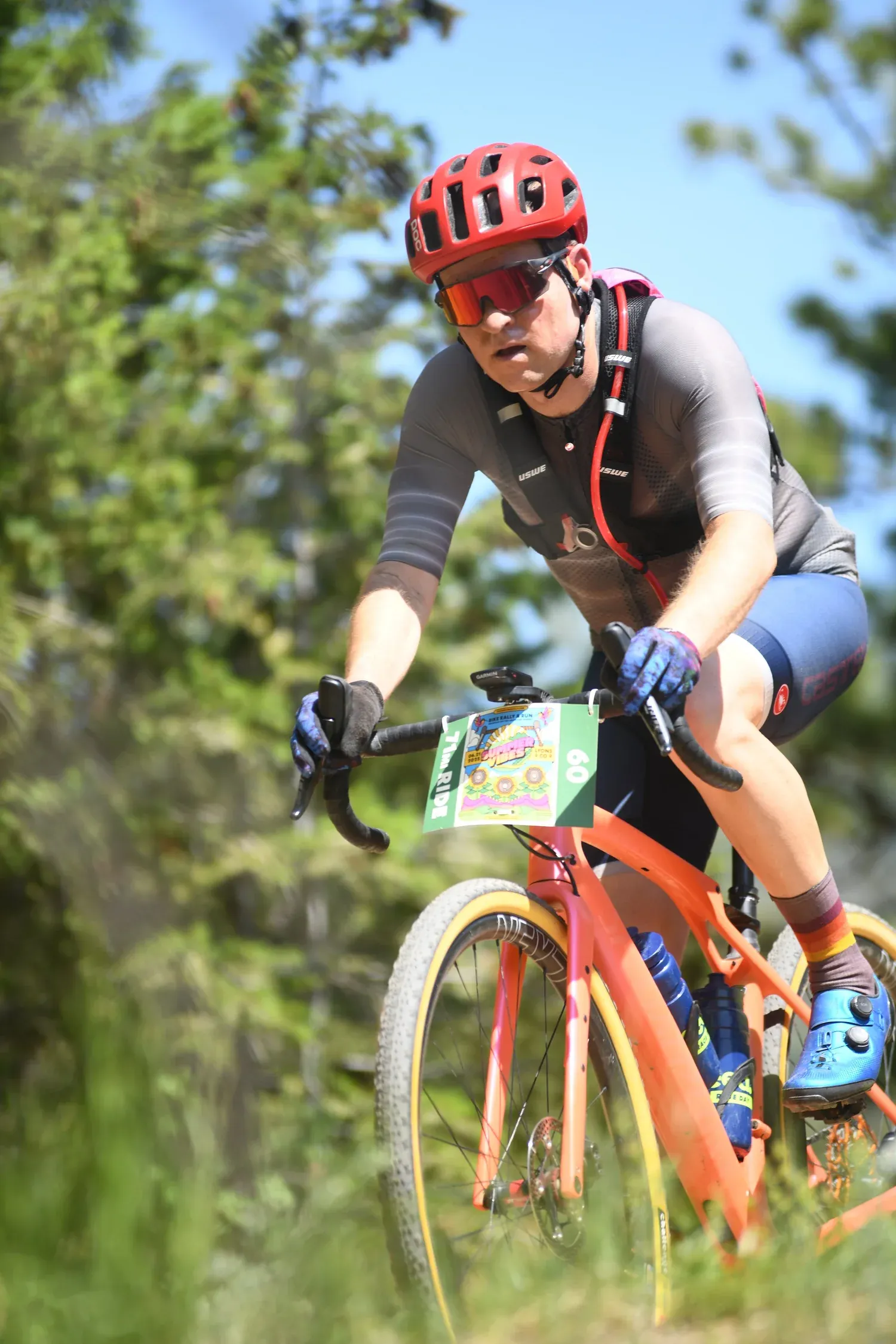 Gravel rider leaning into a corner on a dirt road