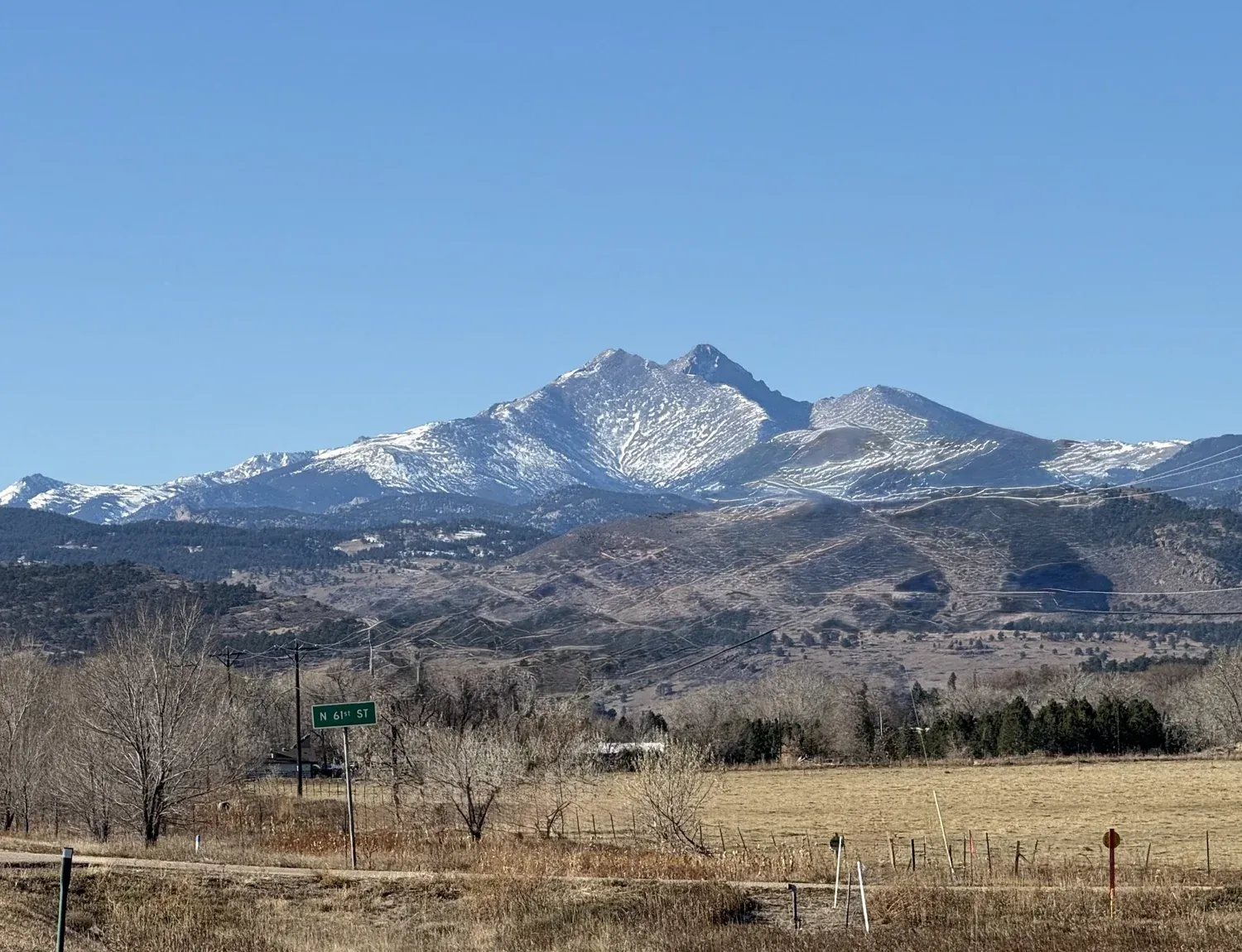 Longs Peak and Mt Meeker with snow on the summits