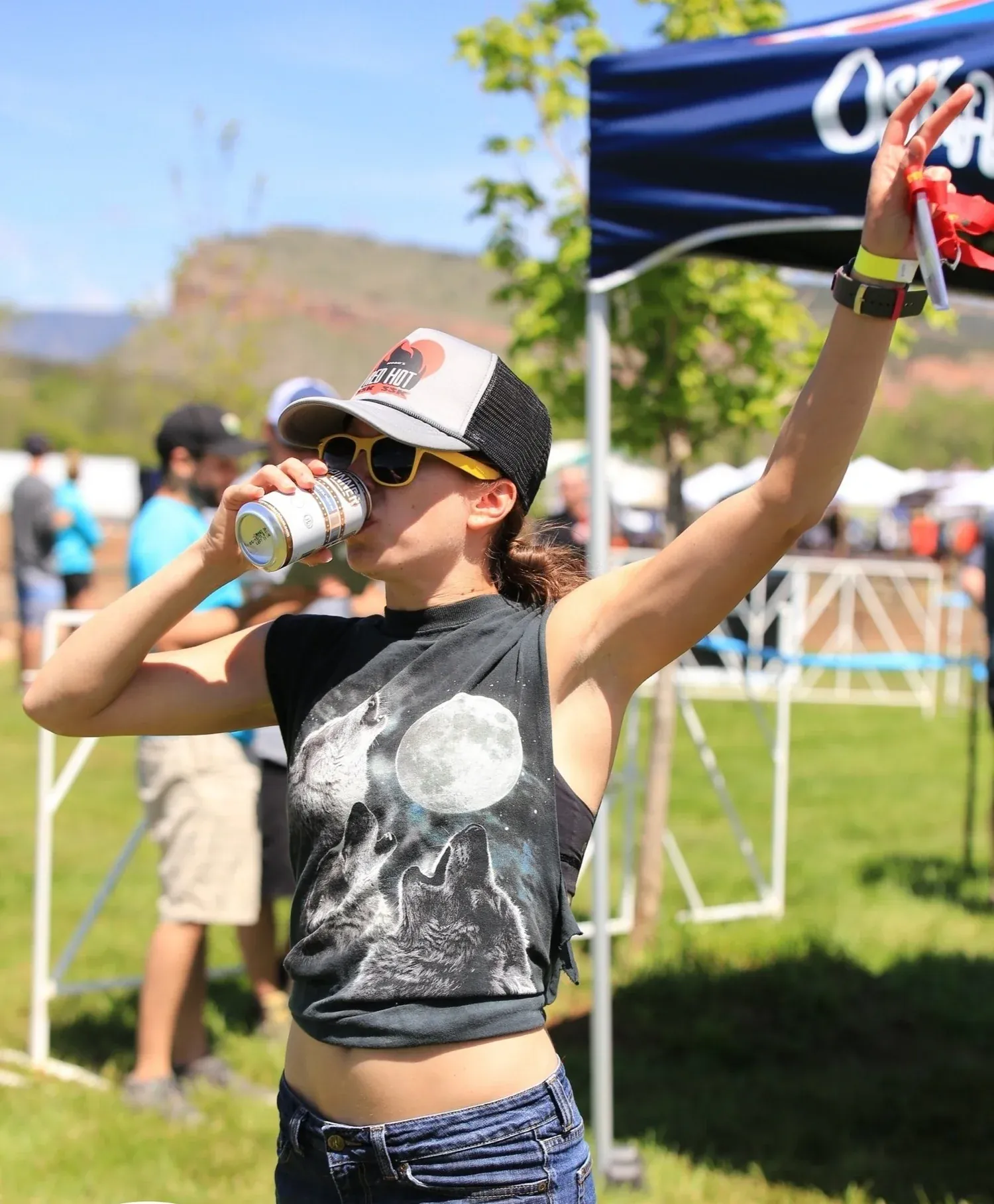 Runner chugging a can at the exchange