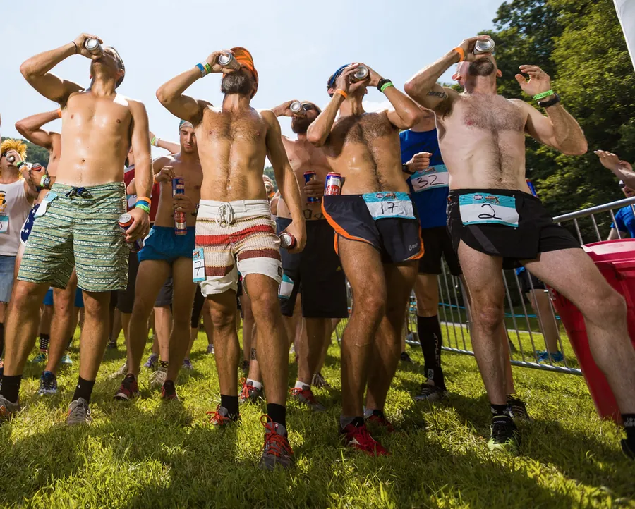Beer Relay finishers celebrating together