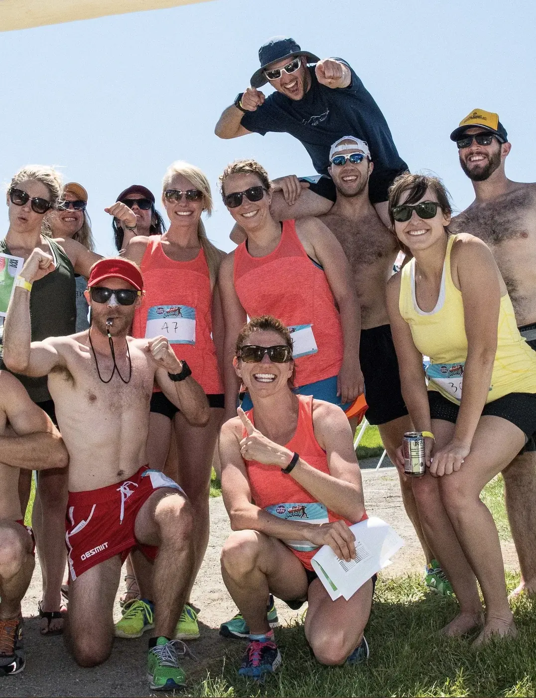 Relay team posing together at the start