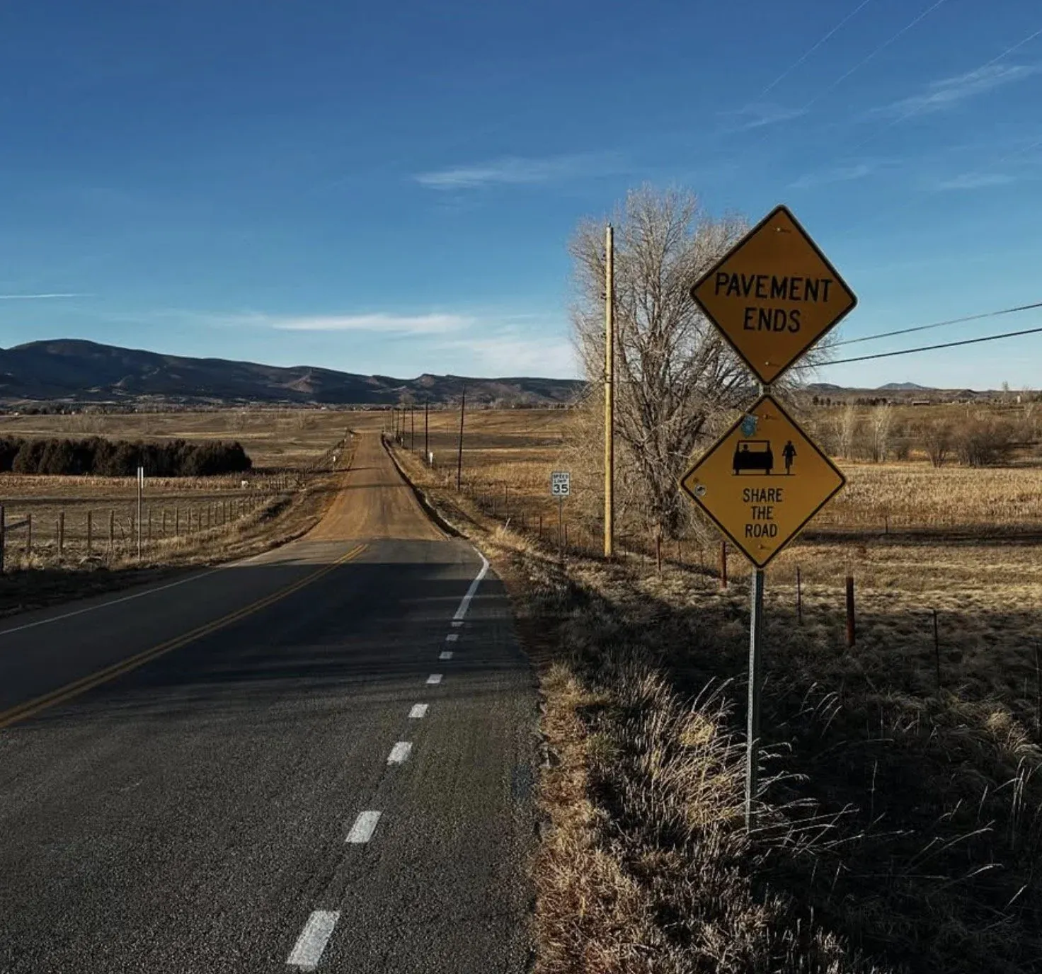 Pavement Ends sign on 51st by Boulder Reservoir