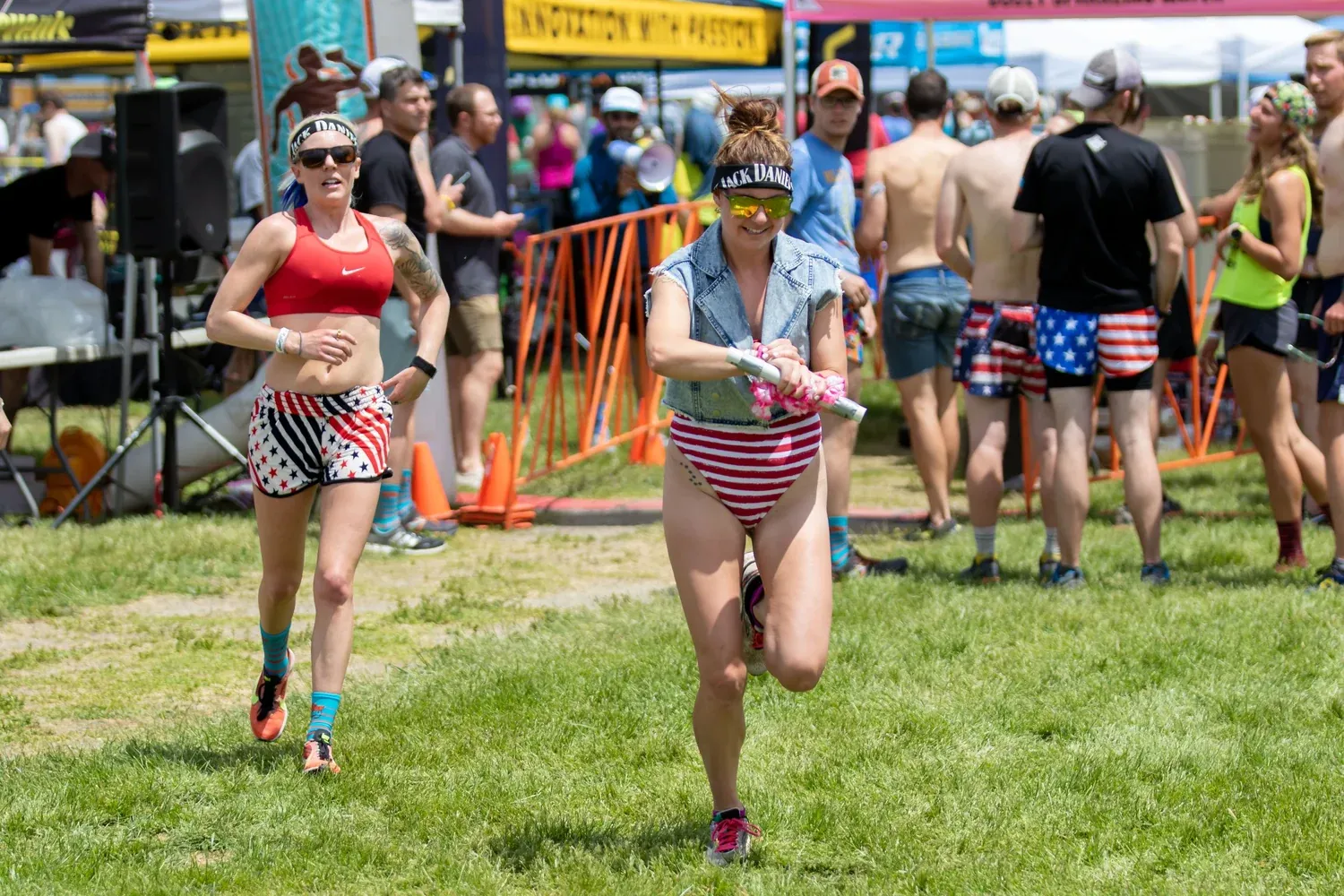 Runner heading back out on course